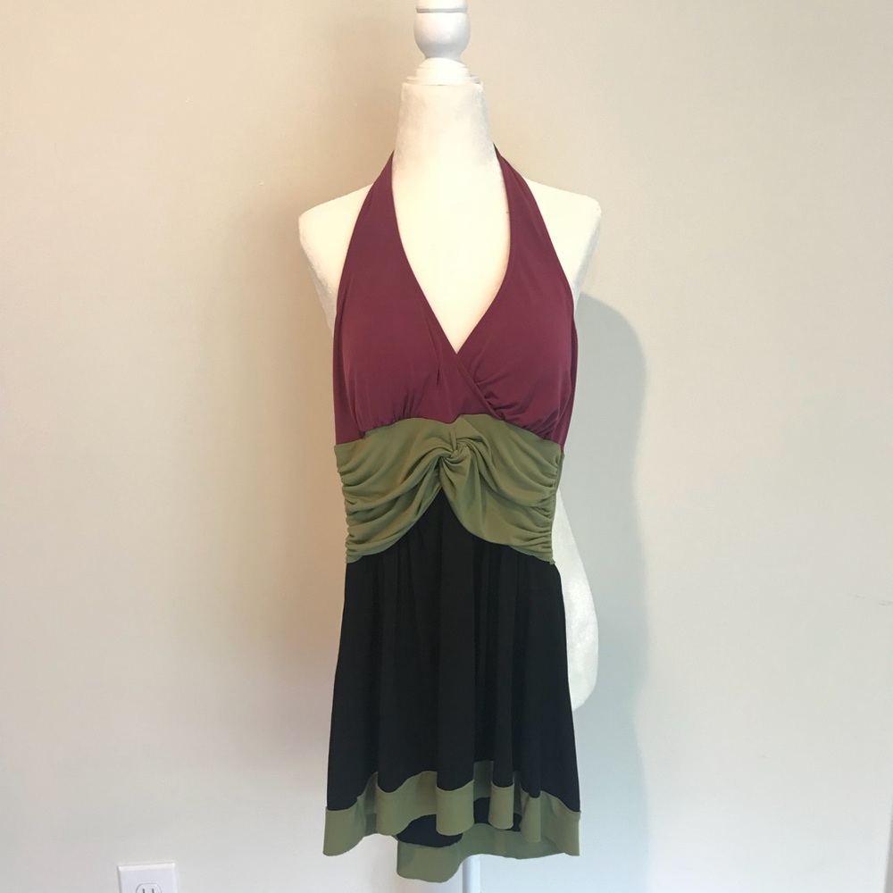 Sexy color block halter top